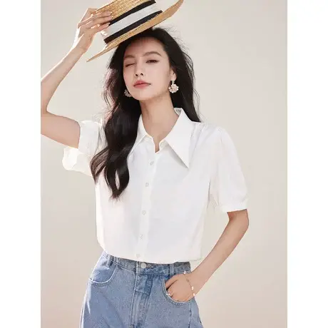 时尚气质翻领短袖衬衫2023年夏季新款淑女温柔宽松显瘦通勤上衣商品大图