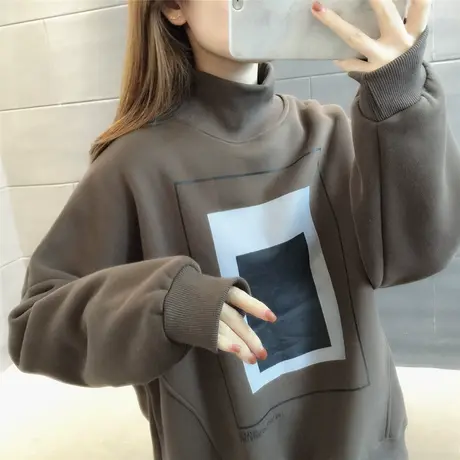 高领卫衣女士加绒加厚2023年韩版宽松卫衣减龄设计感个性长袖百搭图片