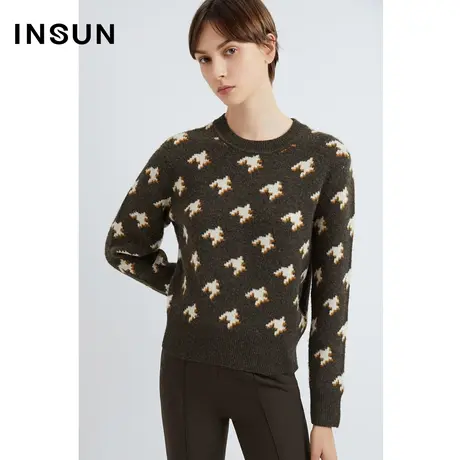 INSUN恩裳线上专选冬季立体勾花宽松毛针织衫商品大图