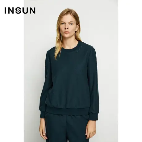 INSUN恩裳奥莱冬季圆领柔软墨绿卫衣图片