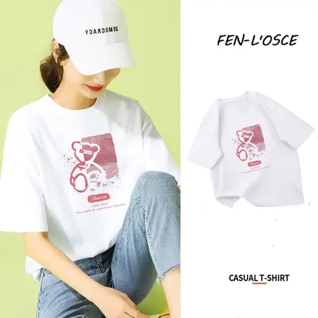 纯棉短袖t恤女2023年夏季新款小熊设计感小众薄款半袖上衣服ins潮商品大图