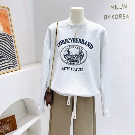 韩国东大门上衣2023秋款ins复古美式高级感印花长袖卫衣慵懒休闲商品大图