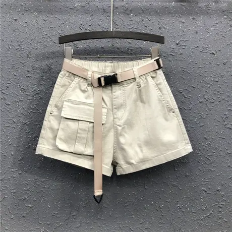 艾天丽休闲工装短裤女春夏新款潮个性松紧高腰宽松牛仔阔腿裤热裤图片