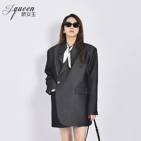 西装外套女春秋季新款气质时尚高级设计感侧扣中长款宽松廓形西服图片