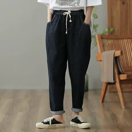 dza 高腰显瘦牛仔裤女2023春季纯棉九分直筒哈伦裤宽松百搭休闲裤图片