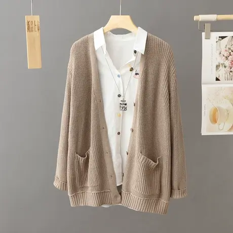 针织开衫女外套宽松休闲中长款春秋2023新款百搭毛衣外套外搭上衣图片