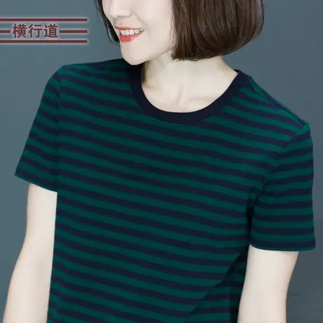 2025夏季新款条纹短袖T恤女装海军风半袖体恤宽松上衣圆领打底衫商品大图
