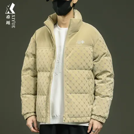 希越满印老花棉服男2023年冬季潮牌宽松大码男士外套保暖立领棉衣商品大图