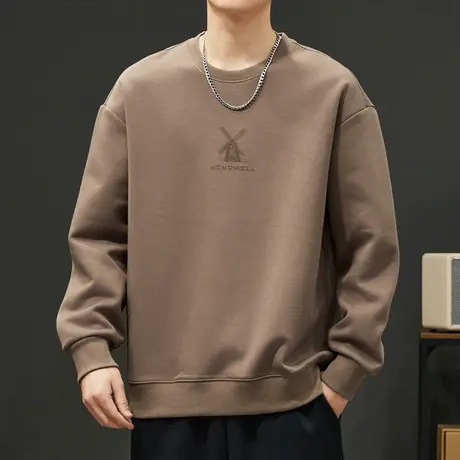 男装潮牌印花重磅套头长袖上衣秋冬季2024年新款男生内搭圆领卫衣商品大图