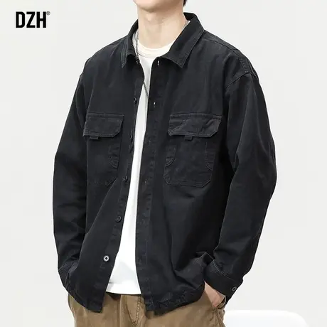 男士黑色纯棉衬衫男长袖潮牌高级感休闲工装衬衣外套春秋男款上衣商品大图
