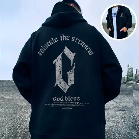 卫衣拉链胖子oversize连帽开衫加肥加大码胖子秋冬款加绒男生外套图片