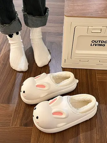 包跟防水棉拖鞋女厚底家用少女心可爱兔子拖鞋冬保暖防滑家居棉鞋商品大图