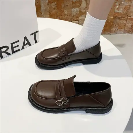 法式英伦风小皮鞋女春秋玛丽珍平底单鞋2024新款一脚蹬黑色乐福鞋图片