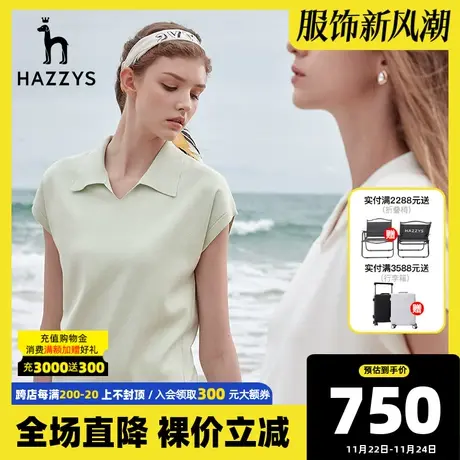 Hazzys哈吉斯新款春夏女士翻领显瘦针织衫休闲夏季气质宽松上衣潮图片