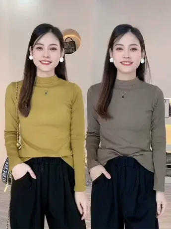 秋冬季加绒长袖打底衫女新款纯色半高领T恤修身显瘦百搭小衫上衣图片