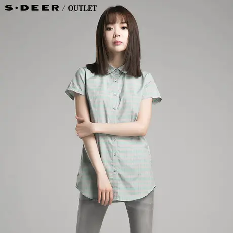 sdeer圣迪奥2014新款夏款女装学院风绿格纹衬衫衬衣上装2680409图片