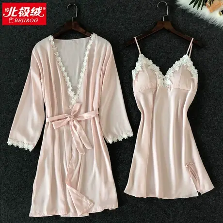 睡衣女夏套装短袖两件套冰丝性感吊带带胸垫睡裙火辣成人聚拢小胸商品大图