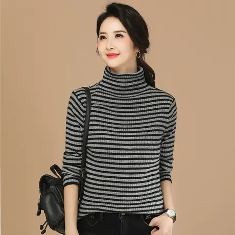 韩潮袭人高领条纹针织毛衣女2023冬新款修身内搭打底针织衫上衣商品大图