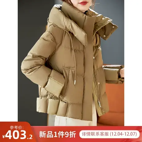 宝诗黎连帽纯色短款90绒羽绒服女时尚宽松2023冬季新款白鸭绒外套商品大图