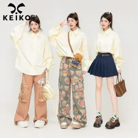 KEIKO 气质减龄鹅黄色长袖衬衫女2023秋季韩系纯棉宽松泡泡袖上衣图片