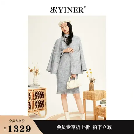 YINER音儿女装冬季单排扣小香风粗花呢短外套图片