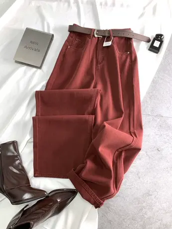 韩版百搭基础牛仔阔腿长裤女2023冬季新款显瘦百搭高腰垂感宽松裤商品大图