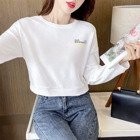 短款卫衣女2022秋冬新款韩版圆领宽松百搭字母印花高腰上衣ins潮图片