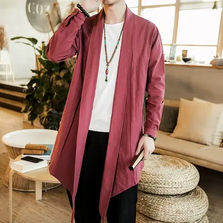 中国风复古佛系男装披风外套古风长衫道袍汉服中长款风衣夹克禅服图片