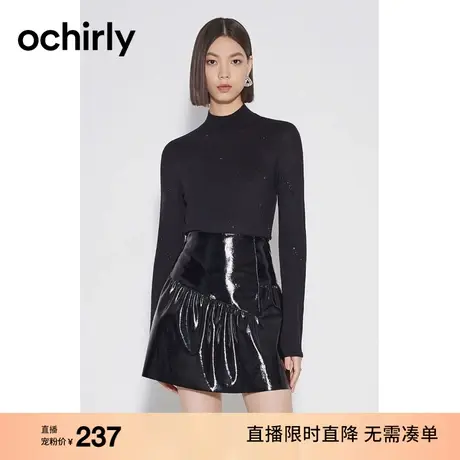 【直播专享】欧时力 烫钻羊毛毛衣女秋打底衫烟管领修身上衣商品大图