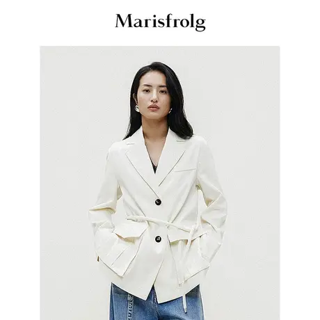 【干练率性】玛丝菲尔春季新款浅黄色短款风衣式西装外套商品大图