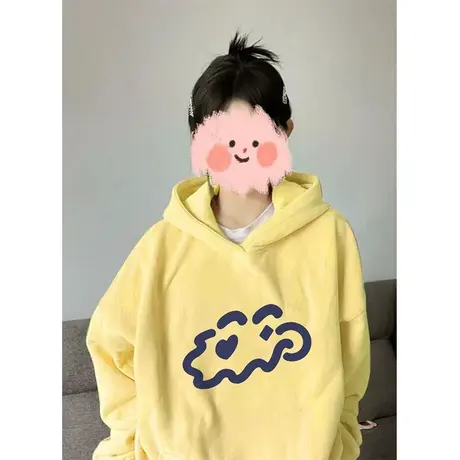 oversize连帽黄色卫衣女春秋薄款2024新款爆款设计感宽松上衣外套商品大图