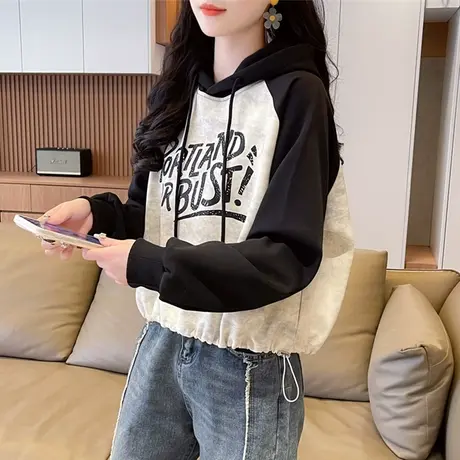 短款卫衣女春秋季韩版宽松薄款小个子扎染百搭学生设计感小众外套图片