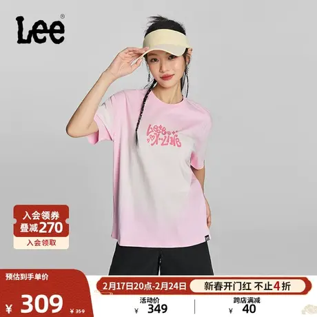 Lee24早春新品Oversize粉色渐变圆领女短袖T恤休闲潮LWT0082183RX图片