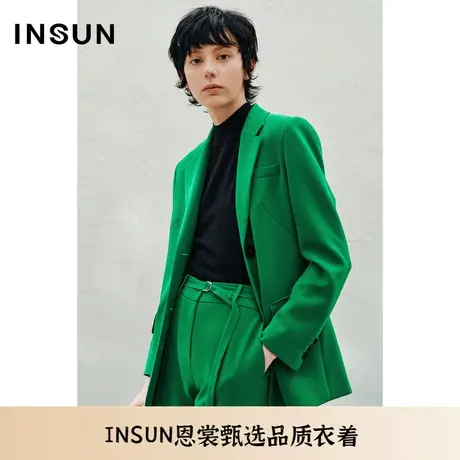 INSUN恩裳春季鲜艳绿驳领直身廓形西装外套图片