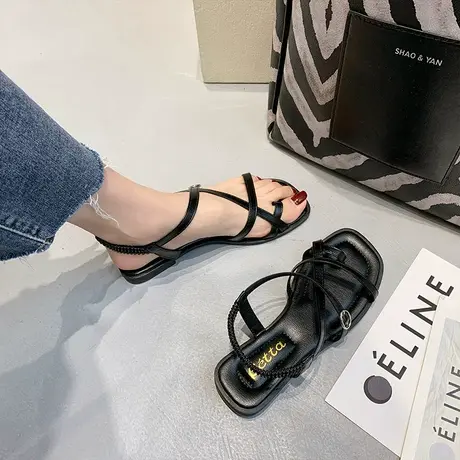 小众夹趾罗马凉鞋女ins潮2024年新款夏平底淑女仙女风学生沙滩鞋商品大图