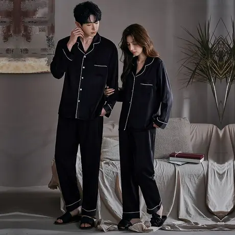 情侣睡衣春秋夏季冰雪丝绸长袖休闲套装男女士高级感可外穿家居服商品大图