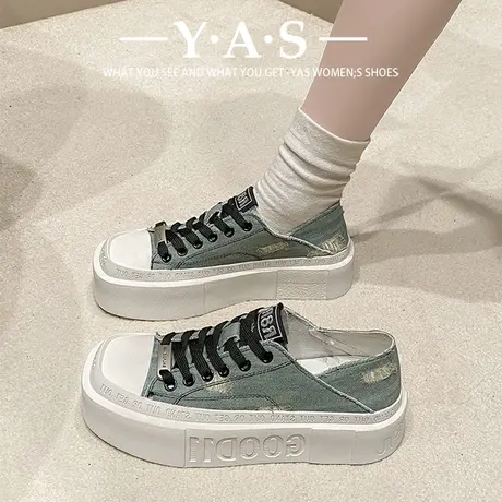 帆布鞋女2024夏季新款百搭厚底方头小白鞋乞丐休闲板鞋爆款饼干鞋商品大图