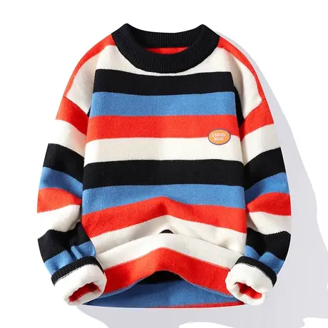 针织衫男毛衫2022秋冬季男生基础休闲简约条纹拼接毛衣男士毛线衣商品大图