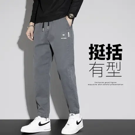 高级感男装潮牌秋季哈伦工装春秋款男生灰色束脚九分休闲裤子秋天商品大图