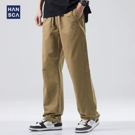 hansca直筒男士休闲裤宽松春季2024新款长裤潮牌纯棉美式抽绳裤子商品大图