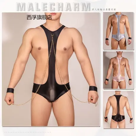 男士性感情趣套装背带U凸连体衣三点式吊环内裤商品大图