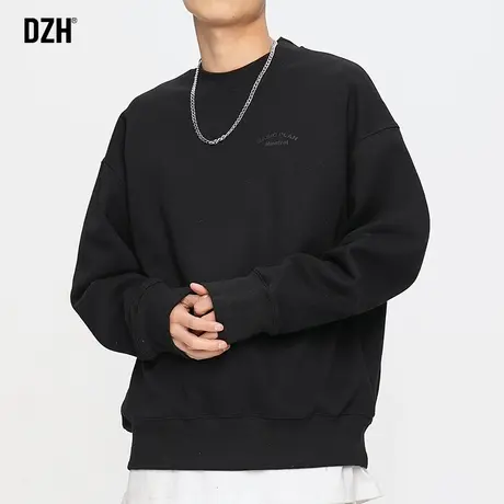 男生黑色重磅卫衣男春季潮牌圆领长袖上衣男装2024年新款外套百搭商品大图