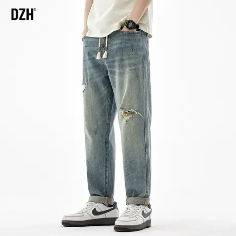男士美式破洞牛仔裤男直筒春季复古休闲裤子男款2024新款长裤百搭商品大图