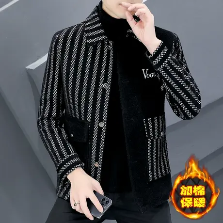 冬季加棉加厚男装呢子外套潮牌痞帅轻熟风洋气休闲款毛呢夹克大衣商品大图