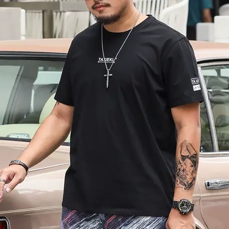 夏季男装加肥加大男士短袖t恤宽松纯棉半袖冰丝大码体恤潮肥佬男商品大图