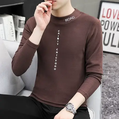 德绒半高领打底衫男士秋季长袖t恤内搭体恤春秋潮秋衣百搭上衣服商品大图
