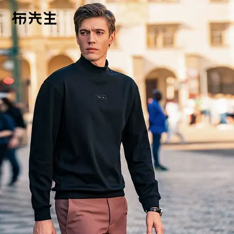 MrBu布先生时尚中高领加厚卫衣男2023秋新款字母皮标长袖BT12178商品大图