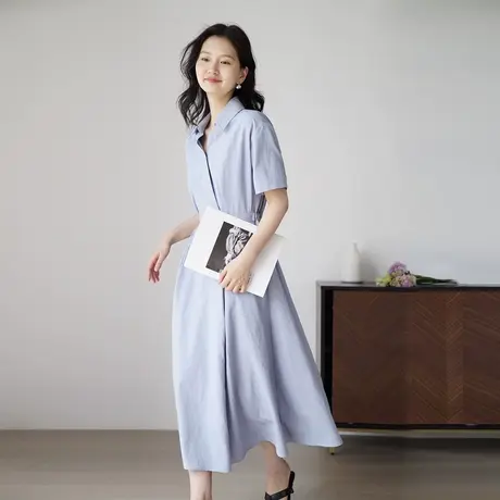 嘉茱莉2023夏季新款宽松休闲短袖连衣裙女法式收腰长裙设计感小众图片