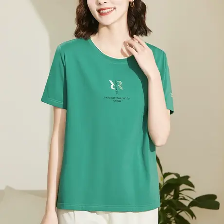 薄款短袖T恤衫中年妈妈2023夏装新款韩版洋气纯棉半袖体恤上衣潮商品大图