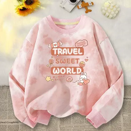 扎染卫衣女秋装2023年秋季宽松无帽圆领长袖小个子外套春秋薄款潮商品大图